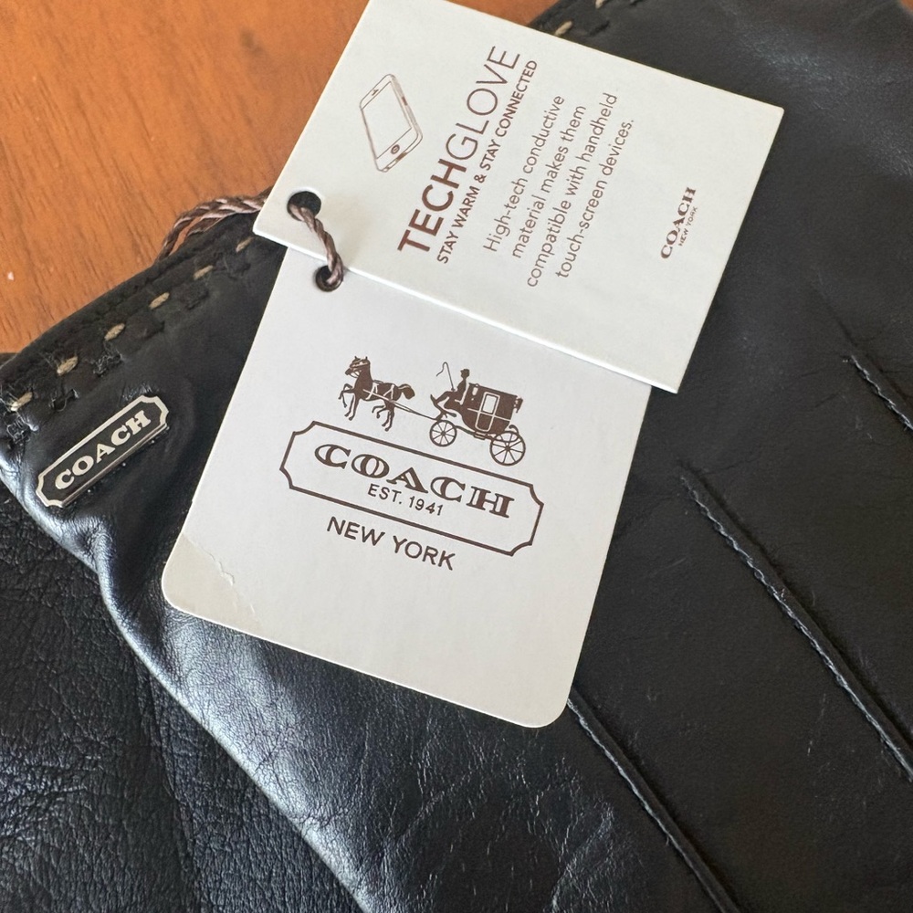 Coach Black Leather Women's Tech Touch Screen Gloves NWT